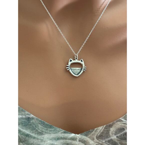 Sterling Silver Cat Face Picture Frame Necklace,Sterling Silver Cat Face Charm - Picture 1 of 7